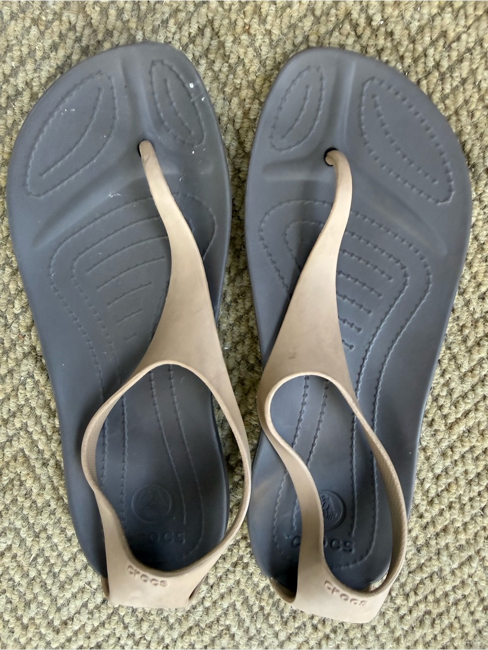 CROCS Women’s Taupe Strap Sandals with Charcoal Footbed